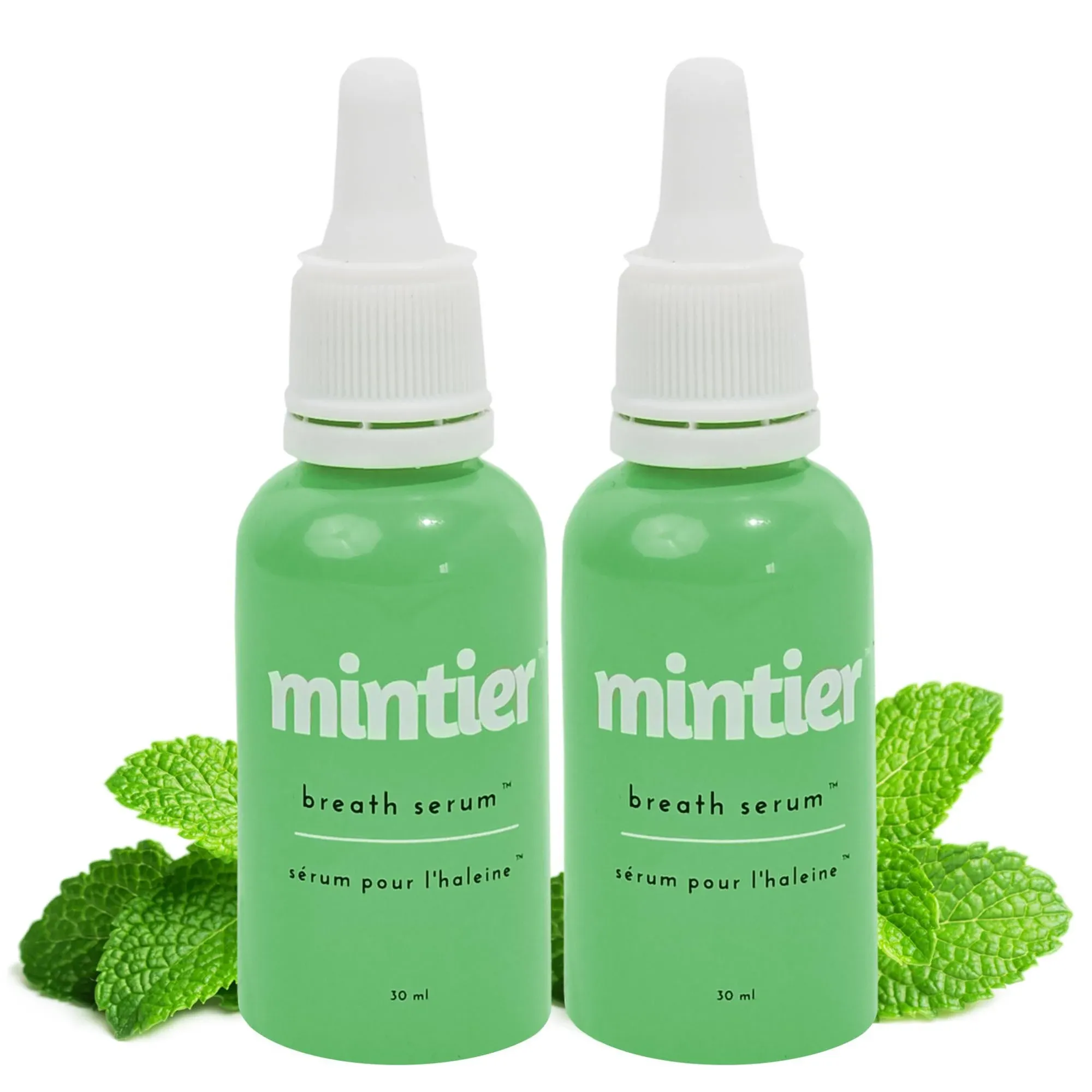 Natural Breath Serum - Breath drops made with real peppermint and spearmint. No sugar or alcohol. MCT Oil Based Breath Freshener - 2 Pack