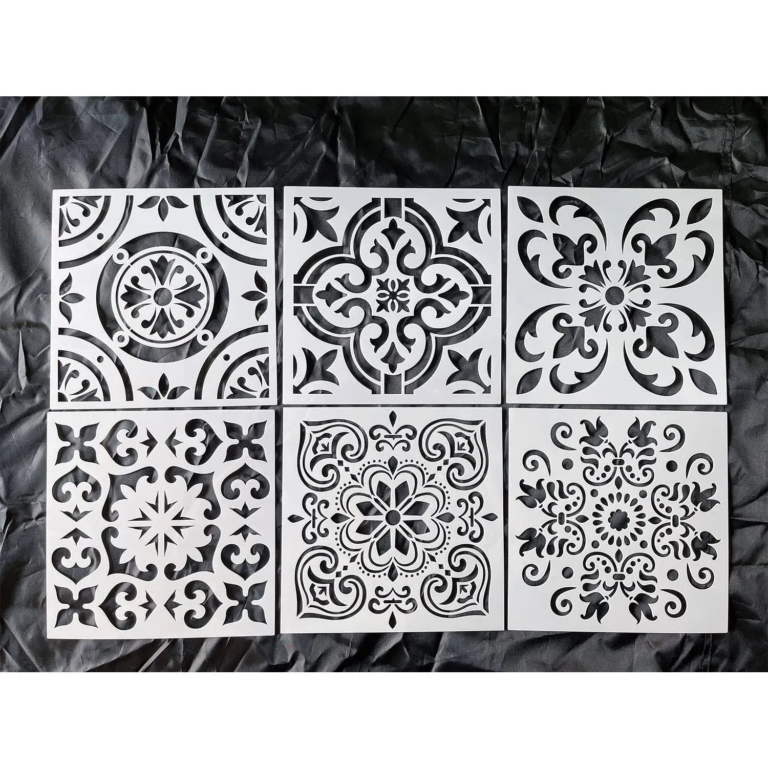 HELLATHUND 6pcs Reusable Tile Stencils 8x8 Inch, Mandala Stencils Painting, Stencils for Painting Floors, Wall Stencils for Painting