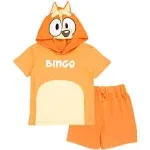 Bluey Toddler Boys Hooded Cosplay T-Shirt and French Terry Shorts Outfit Set to - Orange