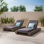 Noble House Broadway Outdoor Acacia Wood Chaise Lounge in Gray (Set of 2)