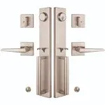 NEWBANG Brushed Nickel Double Door Handle Set,(Keyed and Dummy Set),MDHST2016SN-SET-BR-1