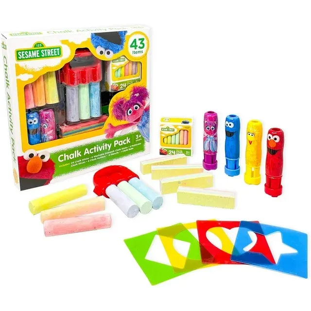 Sesame Street Chalk Set, Includes Over 43 Chalk Items, Non-Toxic and Washable Sidewalk Chalk, Gift for Kids