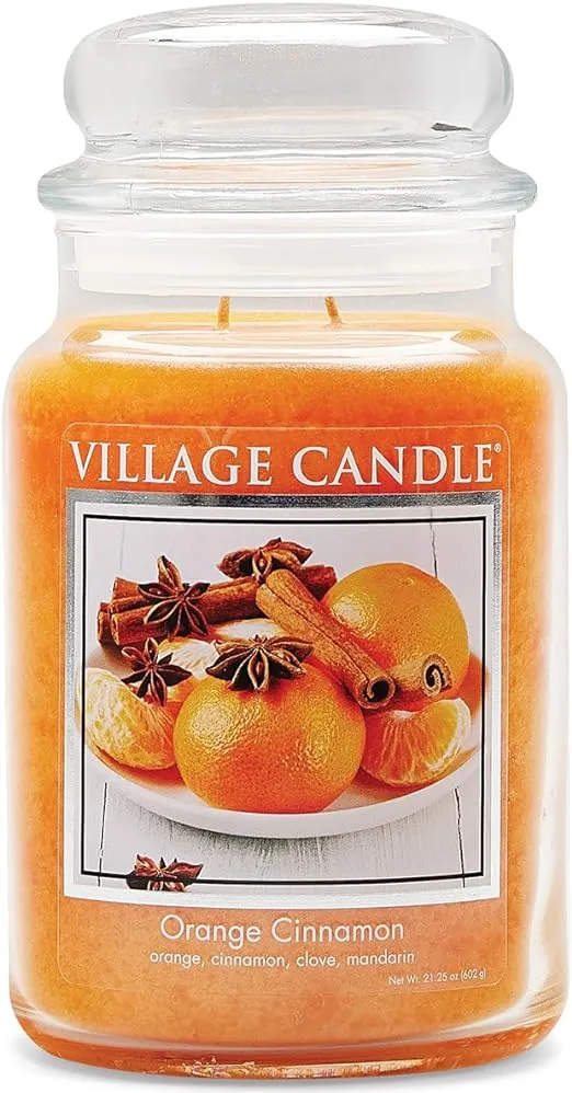 Village Candle Orange Cinnamon Large Glass Apothecary Jar Scented Candle, 21.25 oz, 21 Ounce
