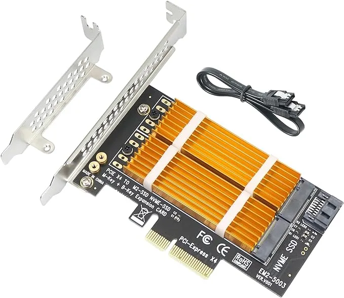 Dual M.2 PCIe 4x Adapter for SATA or PCIe NVMe SSD with Heatsink, RIITOP M.2 SSD NVME (M Key) and SATA (B Key) 22110 2280 2260 2242 2230 to PCI-e x 4 Host Controller Expansion Card