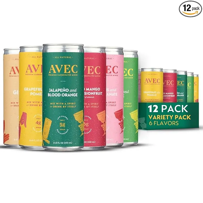 AVEC Soda &amp; Mixer Variety Pack - 12 Pack, 8.45 Oz | 2 x 6 Flavors, Sparkling... 