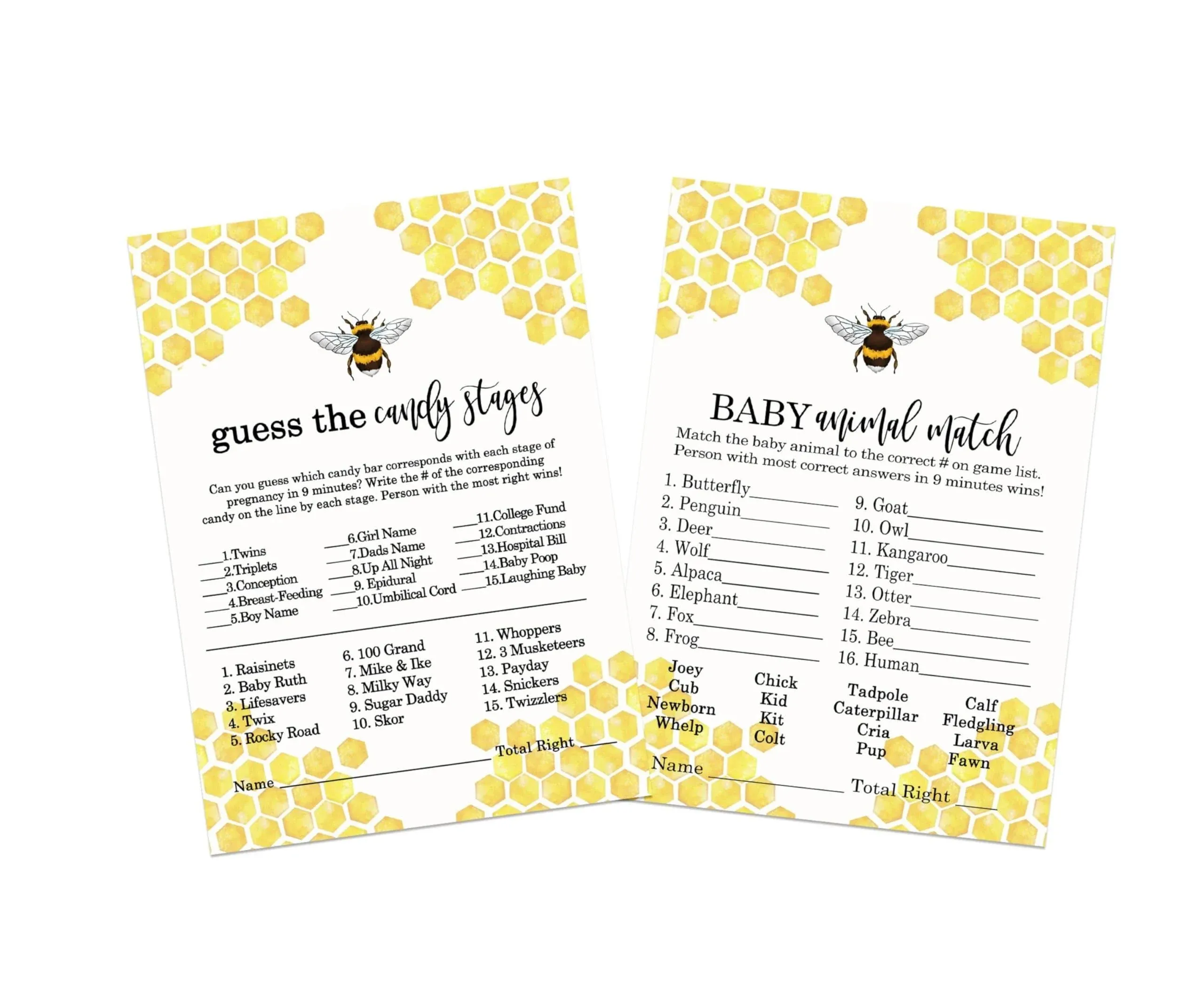 Mama Bee Baby Shower Game w/ Animal Matching and Candy Stages, Bumblebee Gender Reveal Ideas, Double Sided Cards, 25 Pack, Size: 5 x 7