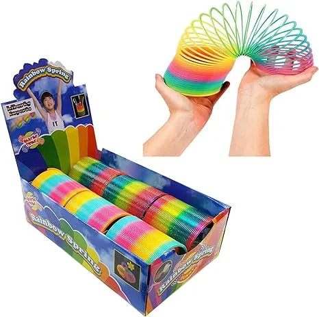 Liberty Imports 6 Pack: Large Magic Rainbow Coil Springs - 4" Classic Plastic Neon Plastic Walking Spring Toy, Bulk Kids Novelty Party Favor Supplies