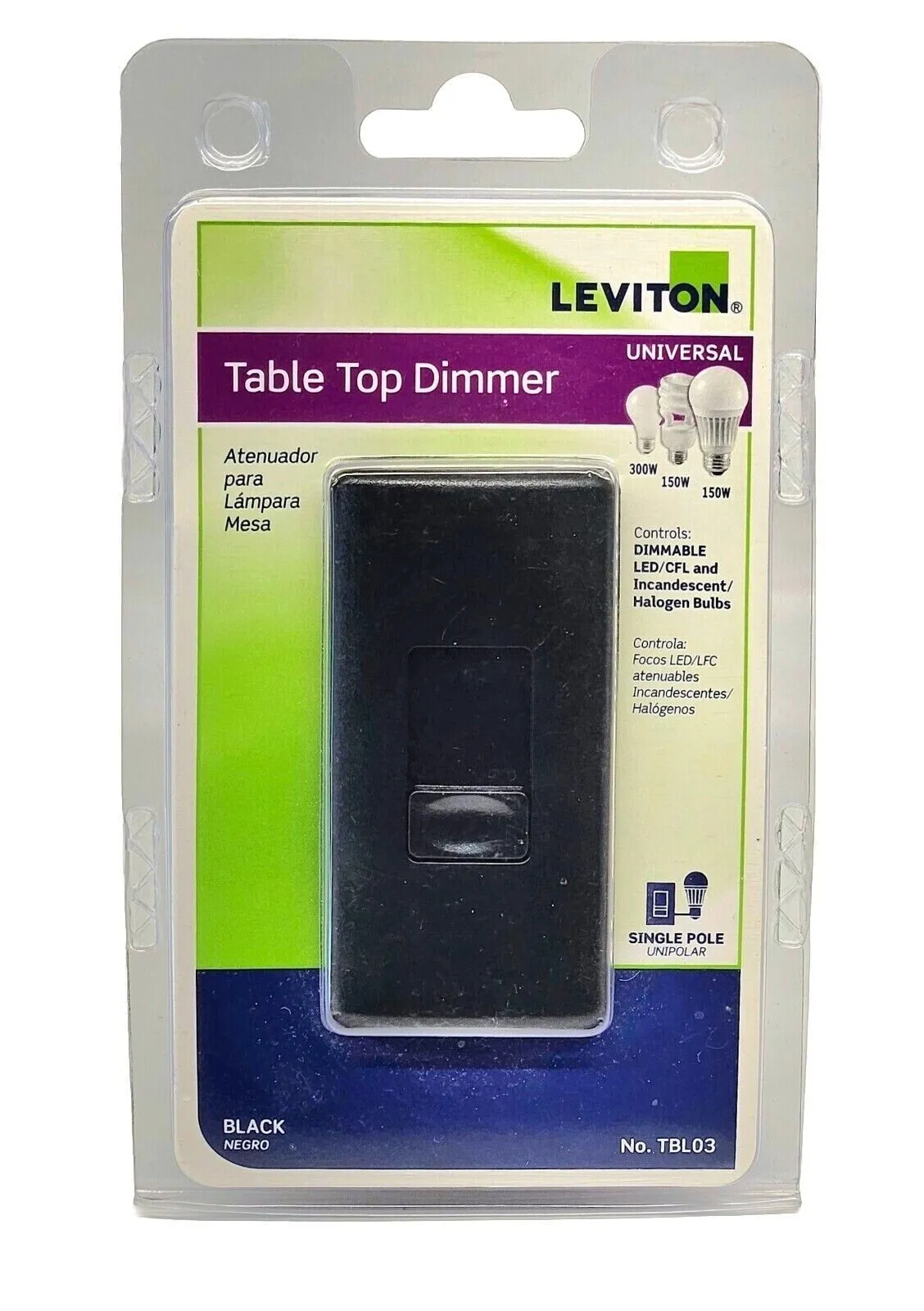 Leviton R15-TBL03-10E TBL03-10E Tabletop Dimmer 300W Incandescent, Black