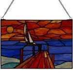 RIVER OF GOODS Sailboat Stained Glass Window Hanging Panel - Stained Glass Sun Catchers for Beach and Coastal Home Decor - 14" L x 0.25" W x 9.5" H