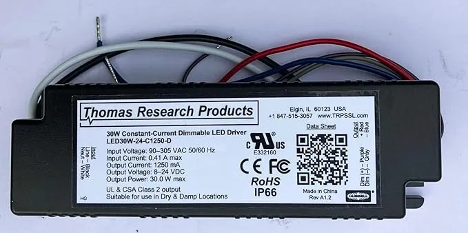 Hubbell Thomas Research Products LED30W-24-C1250-D LED Driver, Constant Current, Dry and Damp Location Rated. Dimmable