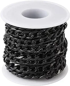 Beadthoven 1 Roll 16.4 Feet Aluminium Curb Chains 12x7x2mm Black Twisted Links Cable Necklace Chain Unwelded with Spool for Jewelry Making, Women's,