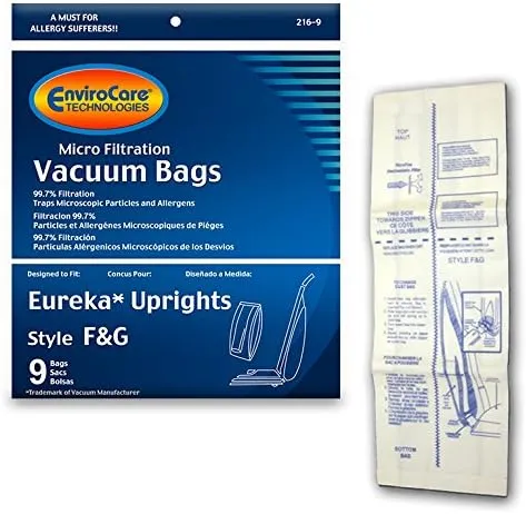 EnviroCare Replacement Micro Filtration Vacuum Bags made to fit Eureka F&G Sanitaire, Kenmore 5062, White Westinghouse, Koblenz, Singer SUB-1, Commercial 9 pack