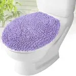 Toilet Lid Cover - Lavender, Plush Microfiber Oval Toilet Seat Covers for Bathroom, Machine Washable Elongated Toilet Cover Seat, Stretches up to 21"x19"