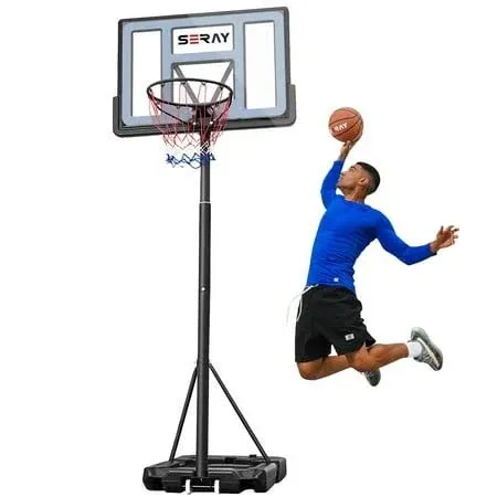 Seray basketball hoop with 3.8-10 FT height adjustable for kids/adults, Portable basketball goal with 44" backboard for outdoor/indoor