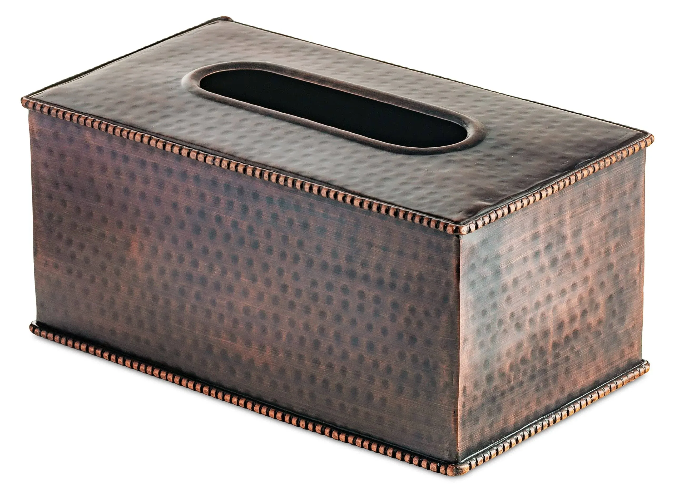 Heavyweight Tissue Box Holder, Luxury Hammered Oil Rubbed Bronze, Rectangular Size