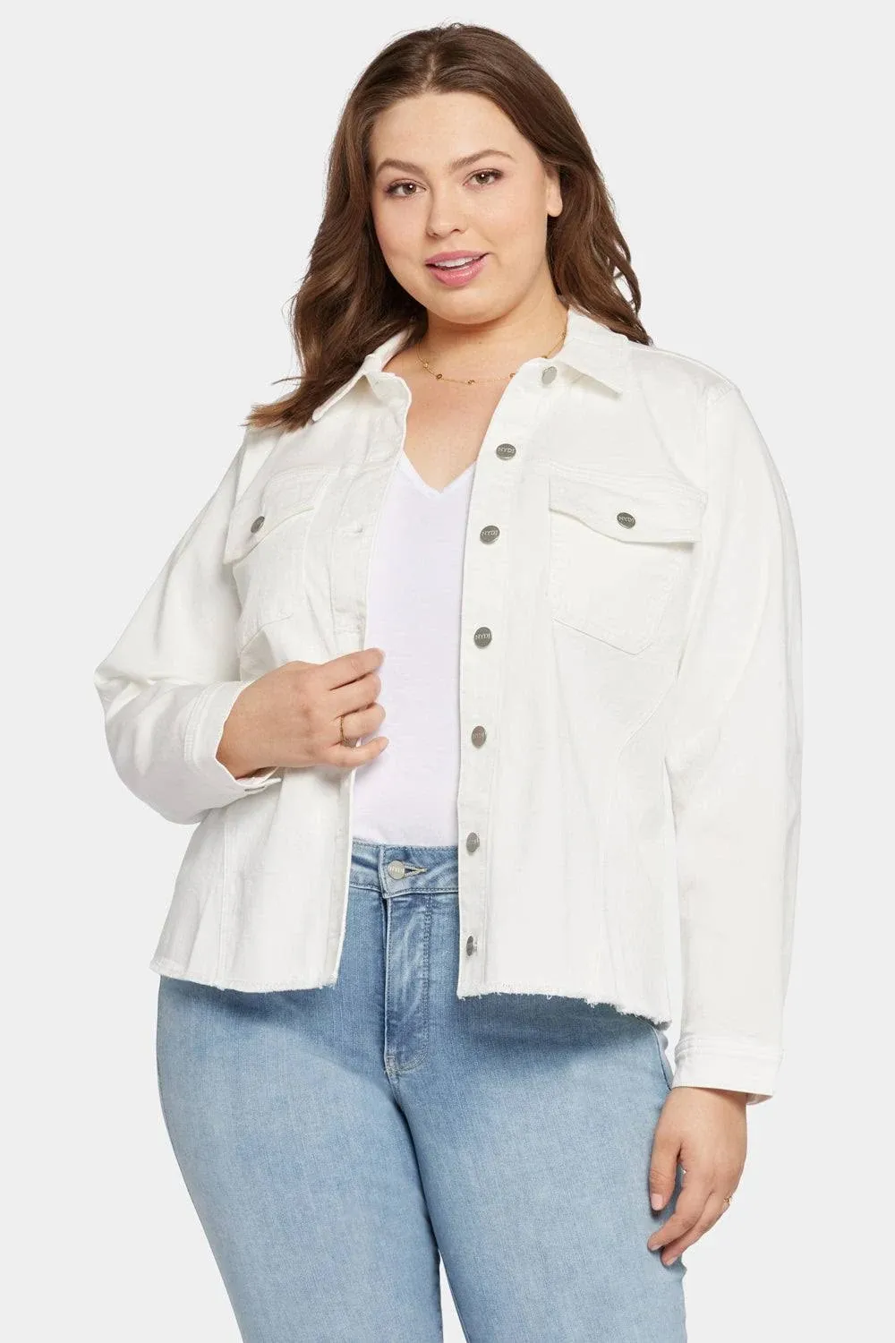 Nydj Women's Frayed Hem Jacket in Plus Size in Optic White, Size: 0x