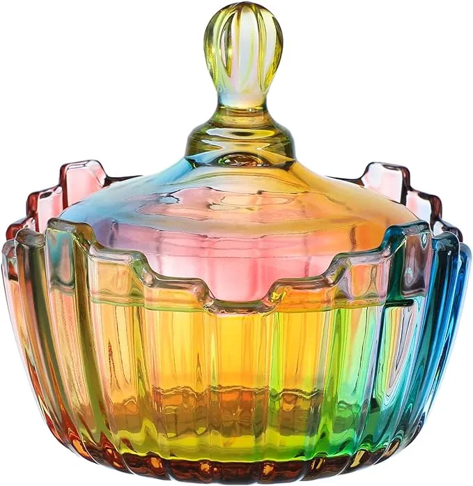 Royal Rainbow Candy Shape Clear Glass Apothecary Jar Candy Jar Wedding Candy Buffet Jars Food Jar with Lid (10oz/27oz)