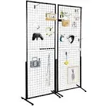 VEVOR 2' x 5.6' Grid Wall Panels Tower, 2 Packs Wire Grid Panels with T-Base Floorstanding, Double Side Gridwall Panels for Art Craft Shows, Retail Display with Extra Clips and Hooks