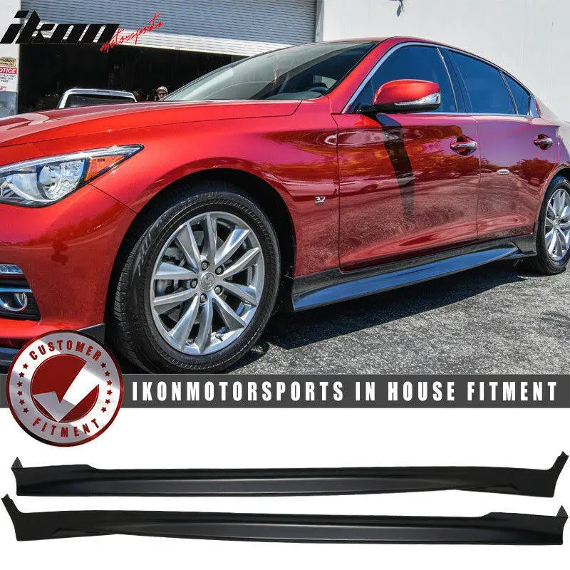 Fits 14-23 Infiniti Q50 Unpainted T Style Side Skirts Extension Rocker Panel ABS