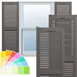 Ekena Millwork Lifetime Vinyl LL1S14X05500TG Standard Cathedral Top Center Mullion, Open Louver Vinyl Shutters, w/Installation Shutter-Lok's & Matching Screws (Per Pair), 14 1/2"W x 55"H, Tuxedo Grey