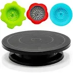 11” Rotate Turntable Sculpting Wheel Revolving Cake Turntable Black Painting Turn Table Lightweight Stand for Paint Spraying Spinner,with 3pcs Acrylic Pouring Strainers