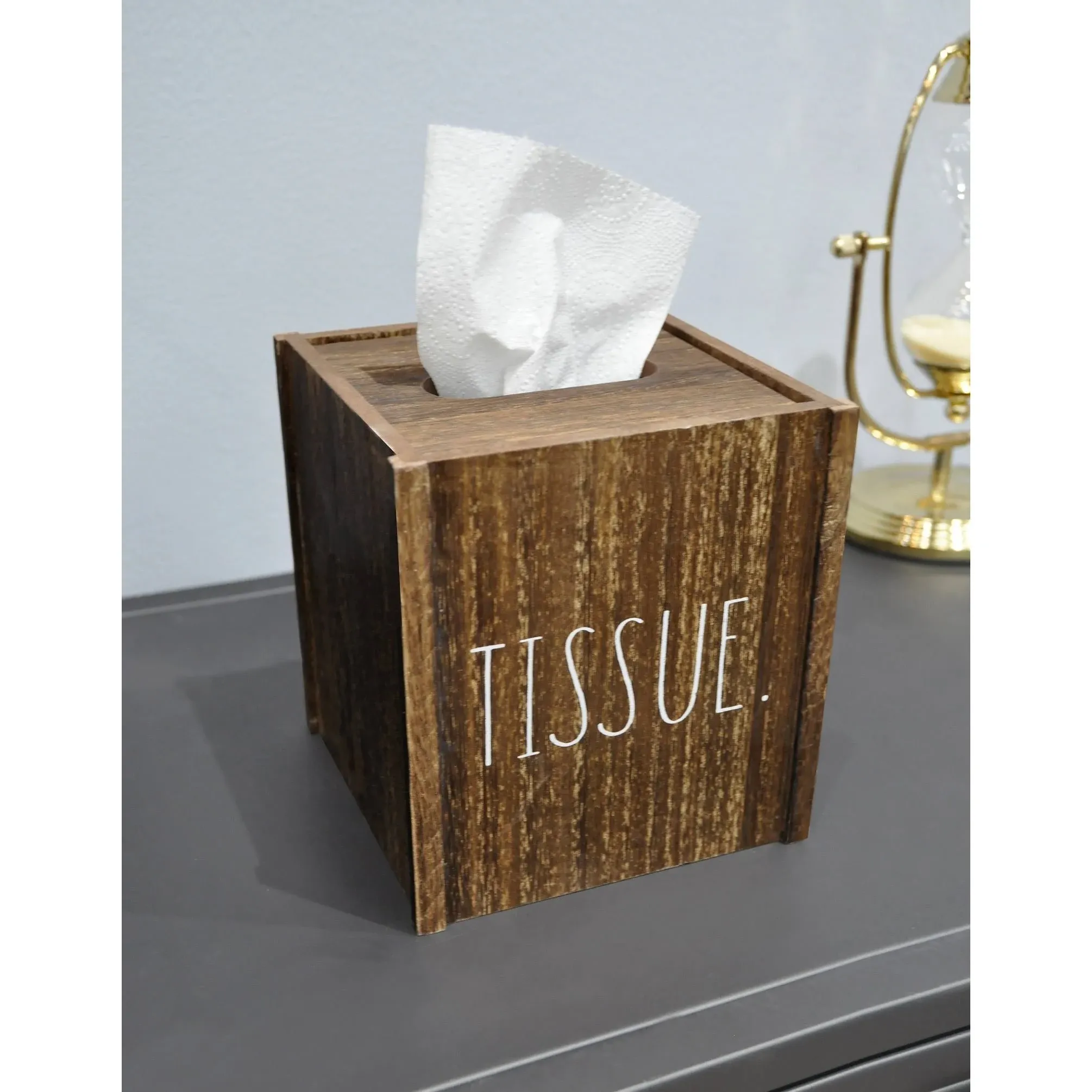 Rae Dunn Tissue Box Cover - Home and Bathroom Decor Accessories - Dark Brown Wood Tissues Cube Dispenser for Countertop, Desk, Dresser, Vanity, Bedroo