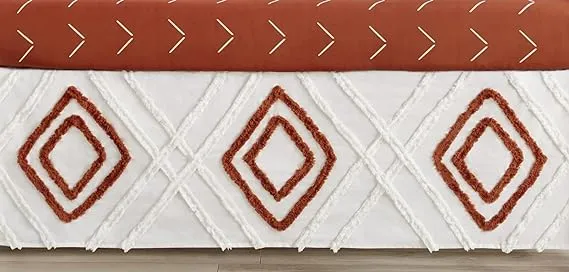 Sweet Jojo Designs Boho Diamond Boy Girl Baby Crib Bed Skirt Nursery Dust Ruffle - Ivory Burnt Orange Rust Off White Diamond Tufted Bohemian Farmhouse Southwest Shabby Chic Designer Tribal Neutral