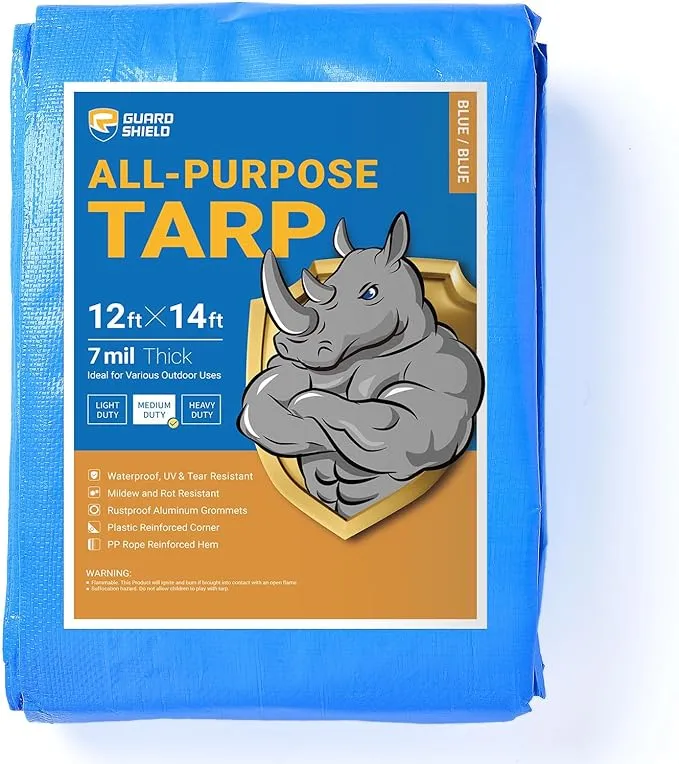 Guard Shield Blue Tarp Waterproof 12x14 Feet Medium Duty All Purpose Poly Tarps Cover 7mil