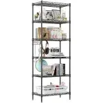 Homdox 6-Tier Storage Shelf Wire Shelving Unit Free Standing Rack Organization Adjustable Leveling Feet, Stainless Side Hooks, B