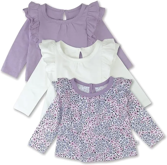 3-Piece Long Sleeve Ruffle T-shirts Dusty Purple Wisteria / 6-9M