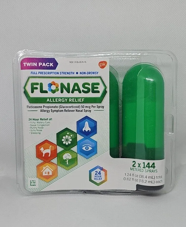 FLONASE Allergy Relief Nasal Spray 144 Dose TWIN Pack Exp 3/25 IMPERFECT BX-READ