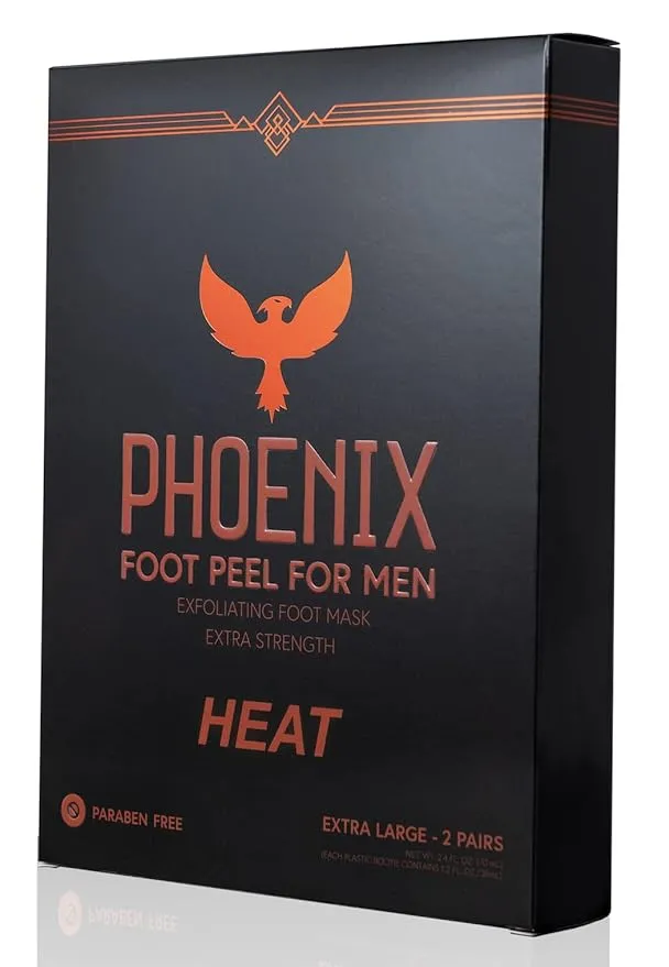 (Pack of 4) Phoenix Foot Peel for Men - Extra Large - Extra Strength - Exfoliating Dry Feet Treatment - Callus Remover - Unscented - Paraben and Fragrance Free