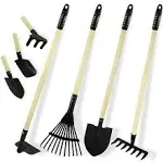 7PCS Kids Gardening Tools, Long Shovel, Rake for Leaves, Spade, Hoe, Steel He...