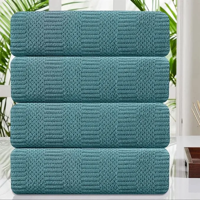 4 Piece Large Bath Towel Set 35"x70" Turquoise Extra Large Bath Sheets Oversized Jumbo Towels 600GSM Soft Highly Absorbent Quick Dry Beach Chair Towels Woven Towels for Bathroom Hotel and Spa