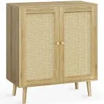 Huuger Buffet Cabinet with Storage, Storage Cabinet with PE Rattan Decor Doors, Accent Cabinet with Solid Wood Feet, Sideboard Cabinet for Hallway, Entry, Living Room, Natural