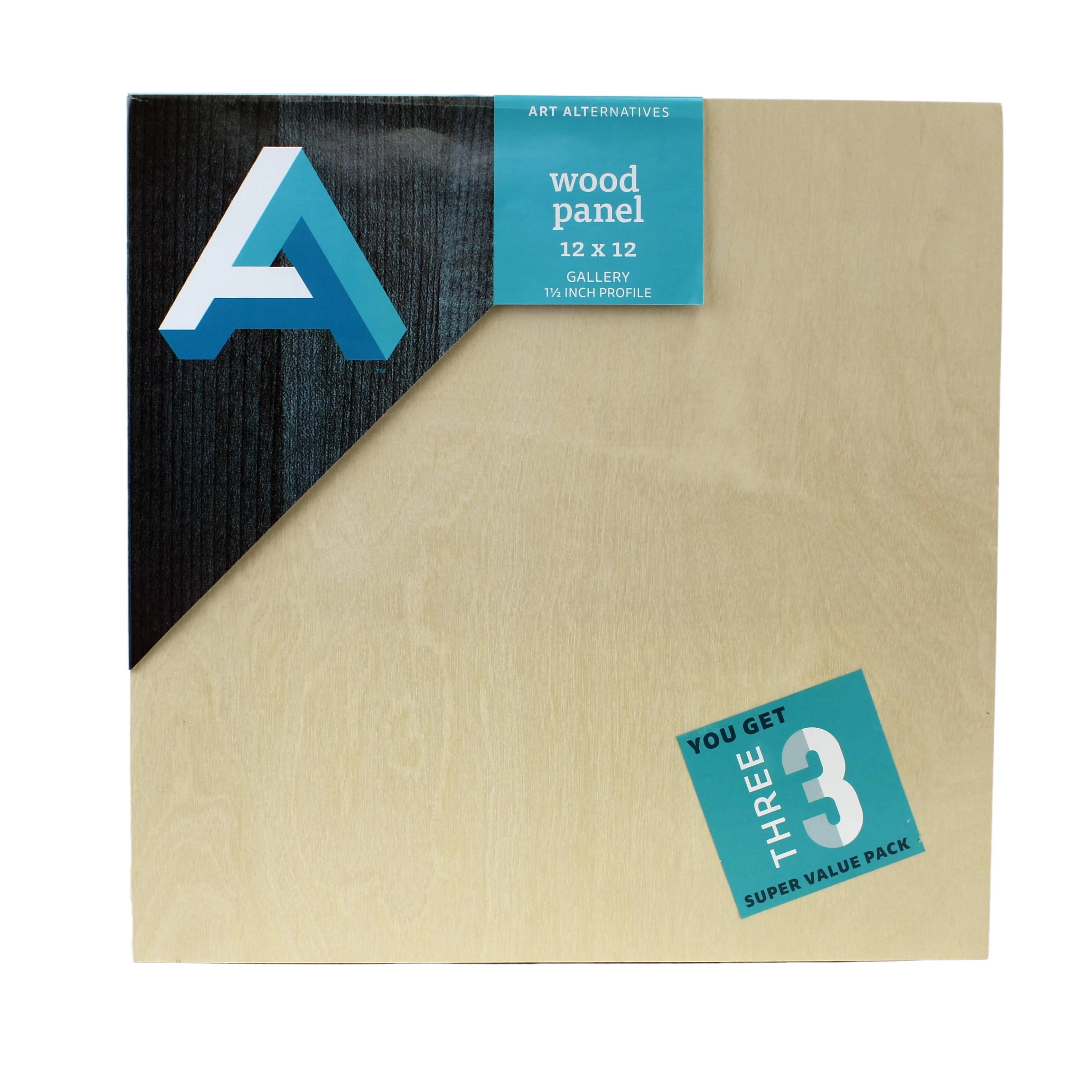 Wood Panel Super Value Packs Cradled, 12" x 12" Gallery Profile, 3/Pkg.