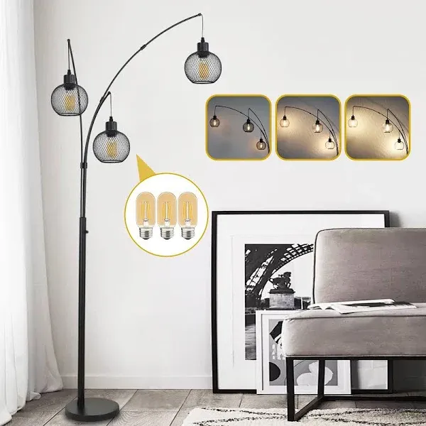 Arc Floor Lamps for Living Room,85&#034; 3Lights Industry Tall Floor Lamp for Bedr...