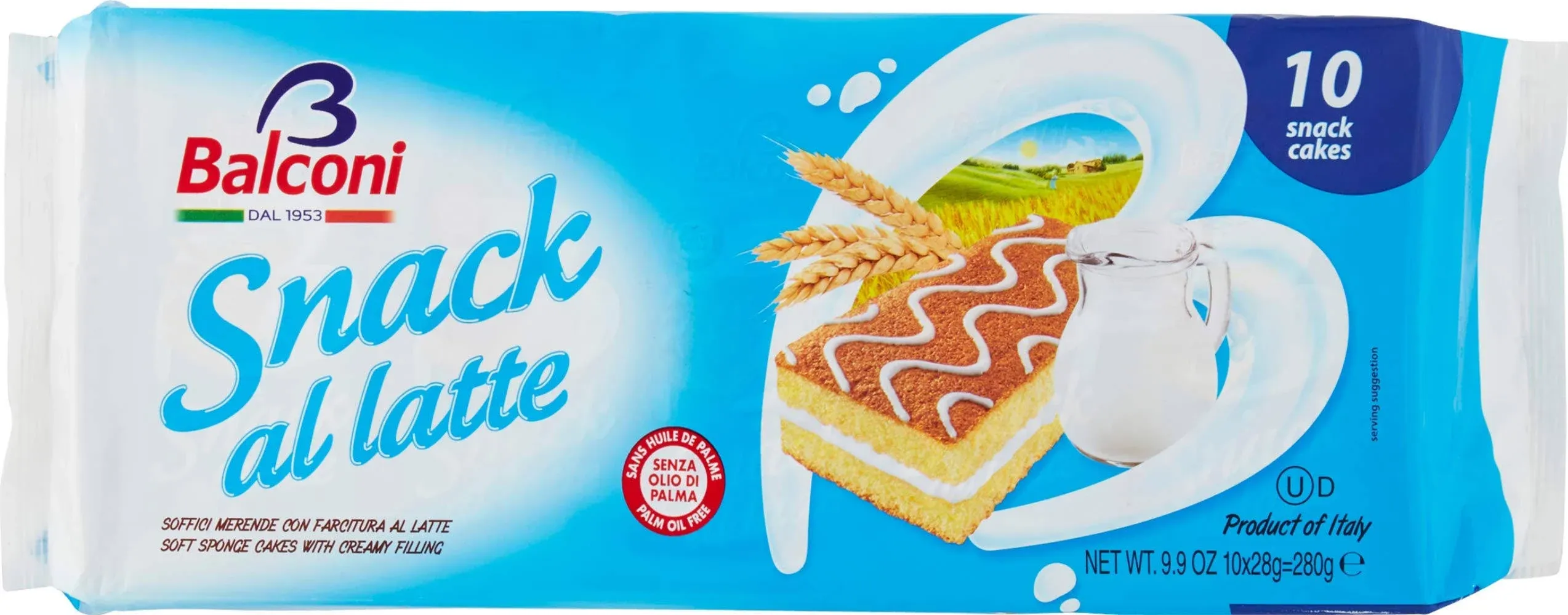 Balconi "Snack al Latte" Milk Sponge Cakes 280g / 9.9oz