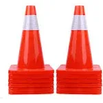 BLQH 12 Pack 18 Traffic Cones Safety Road Parking Cones Weighted Hazard PVC Cones Construction Cones for Traffic Fluorescent Orange W