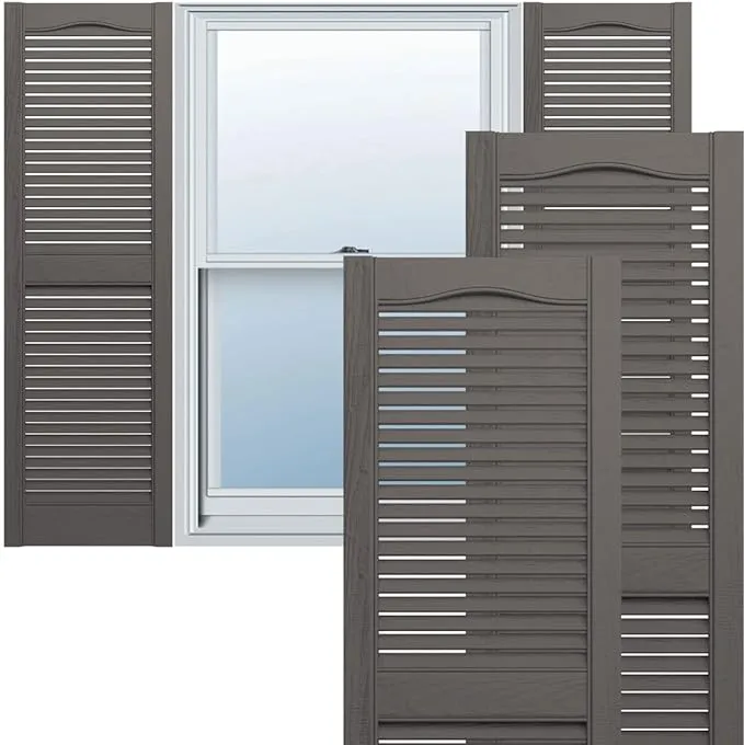 Ekena Millwork Lifetime Vinyl LL1S14X05500TG Standard Cathedral Top Center Mullion, Open Louver Vinyl Shutters, w/Installation Shutter-Lok's & Matching Screws (Per Pair), 14 1/2"W x 55"H, Tuxedo Grey