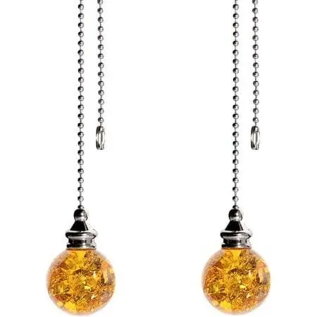 2pcs Amber Pull Chain Crystal Glass Ice Cracked Ball Pull Chain for Ceiling Fan Light Decoration 50cm Extension Chain