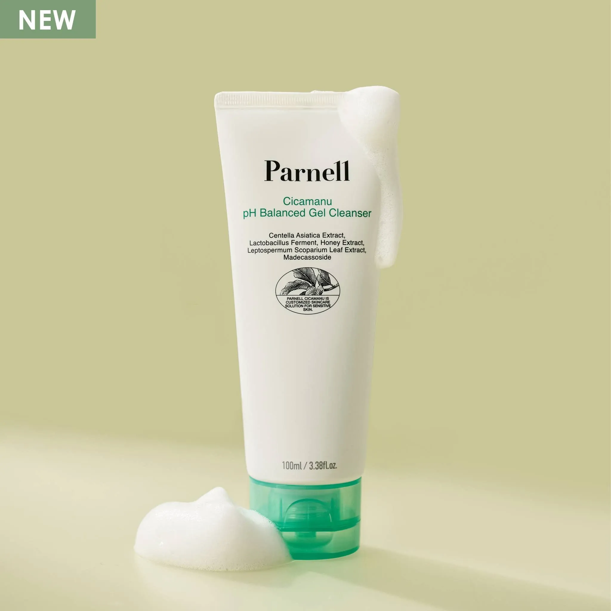 Parnell Cicamanu pH Balanced Gel Cleanser for Sensitive, Acne-Prone Skin with Centella Asiatica, Manuka Honey & BHA, 3.38 fl.oz, Fragrance-Free, Not Tested on Animals