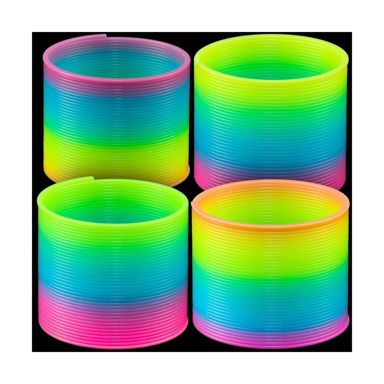 Bedwina 3” Glow in The Dark Coil Spring Toy [4 Pack] Colorful Neon Rainbow Magic Spring Toys for Girls or Boys, Plastic Coil Springs for Fun Birthday Gift Ideas, Game Prizes and Party Favors for Kids