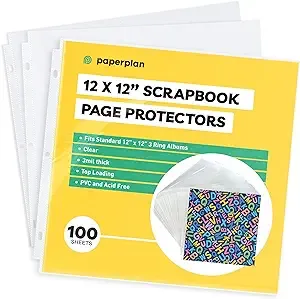 Photo Album Pages for 3 Ring Binder - Scrapbook Pages - 12x12 Scrapbook Page Protectors (For 12 x 12" Paper and Vinyl, 100 Sheets) - Scrapbook Sleeves - Scrapbook 12x12 Refill Pages