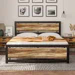 Full Size Bed Frame with Modern Wooden Headboard, Heavy Duty Platform Metal Bed Frame with Strong 4 U-Shaped Support Frames & 12 Strong Wood Slat Support/No Box Spring