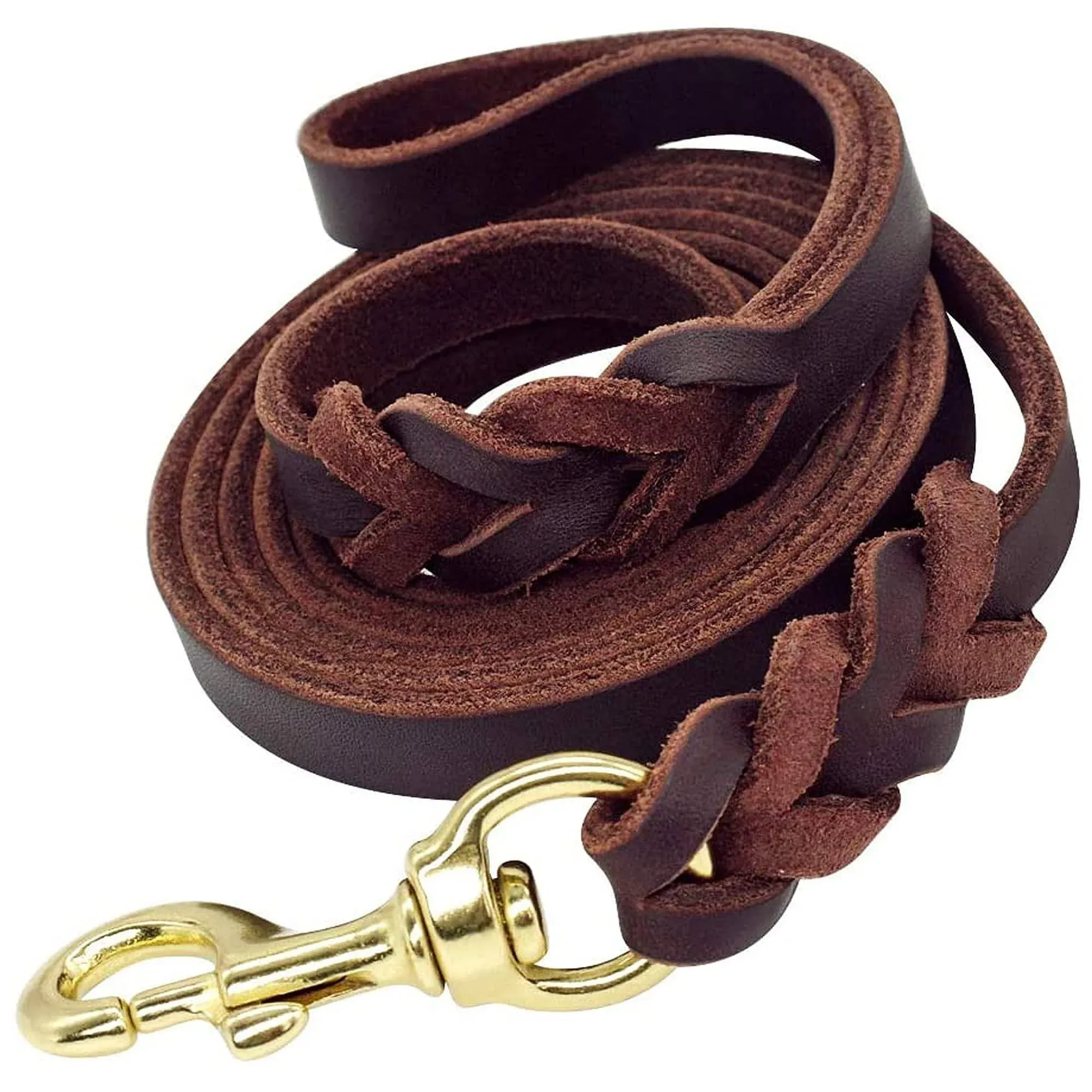 Berry Pet Leather Dog Leash - Training & Walking Braided Dog Leash - 5 ft by 12 in 160cm 12cm - Latigo Leather Brown