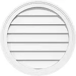 Round Surface Mount PVC Gable Vent: Functional, w/ 2"W x 1-1/2"P Brickmould Frame, 12"W x 12"H