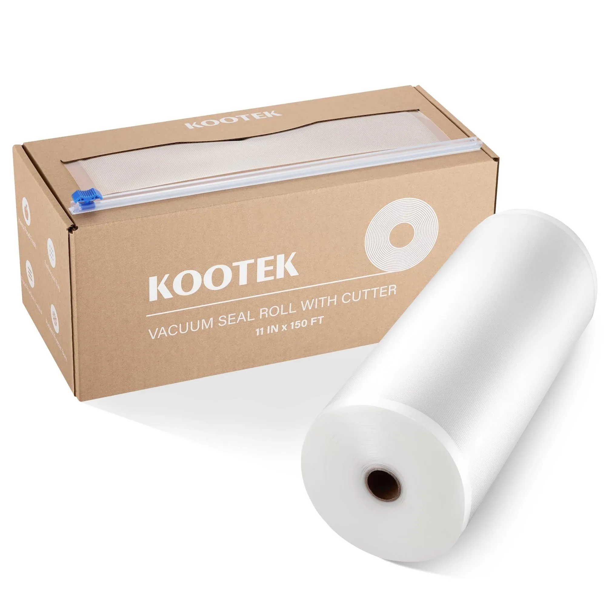 Kootek 11" x 150' Vacuum Sealer Bags Roll for Food with Cutter Dispenser, Commercial Grade Vacuum Seal Bags, BPA Free, Customized Size Food Bags for Storage, Meal Prep and Sous Vide