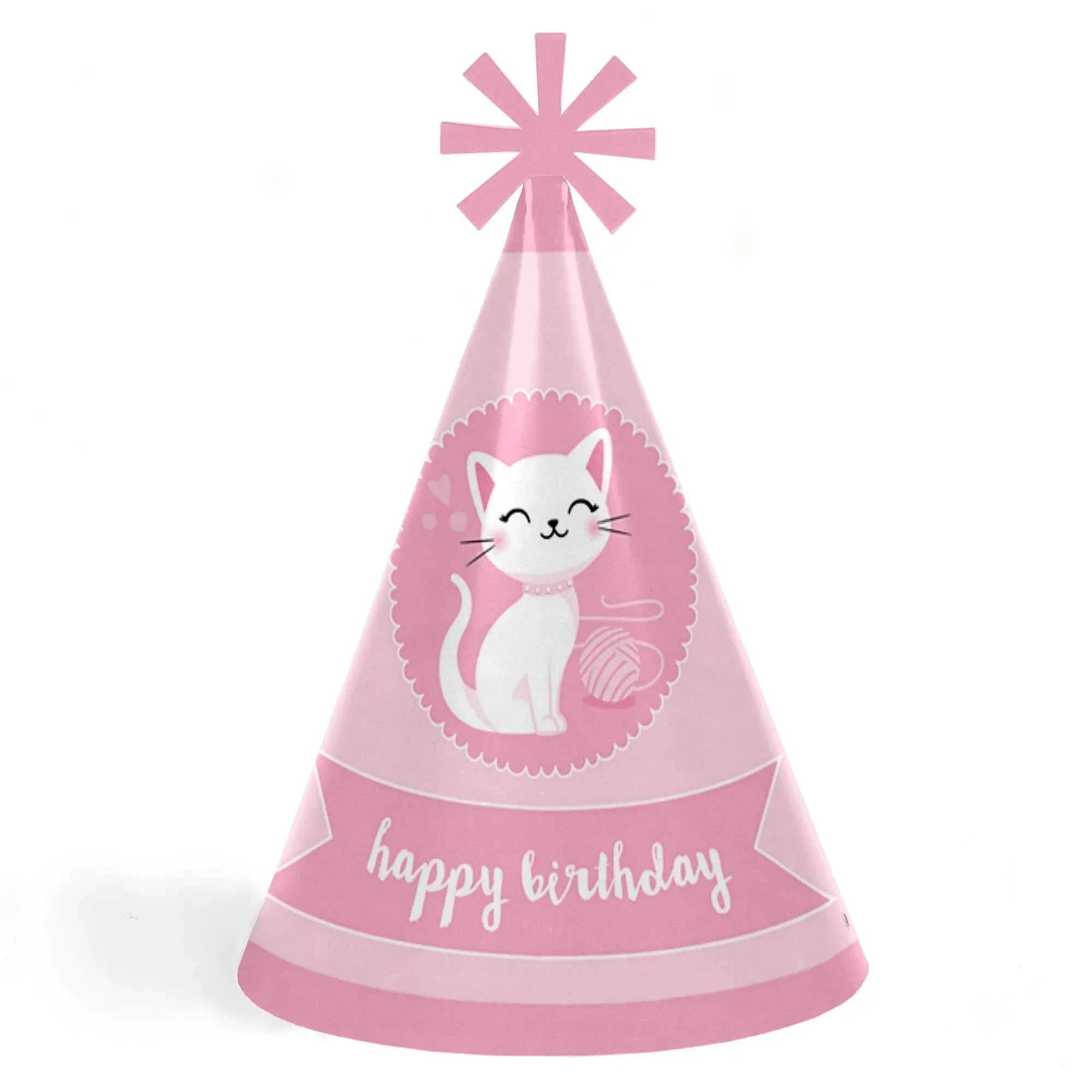 Purr-fect Kitty Cat - Cone Happy Birthday Party Hats for Kids and Adults - Set of 8 (Standard Size)