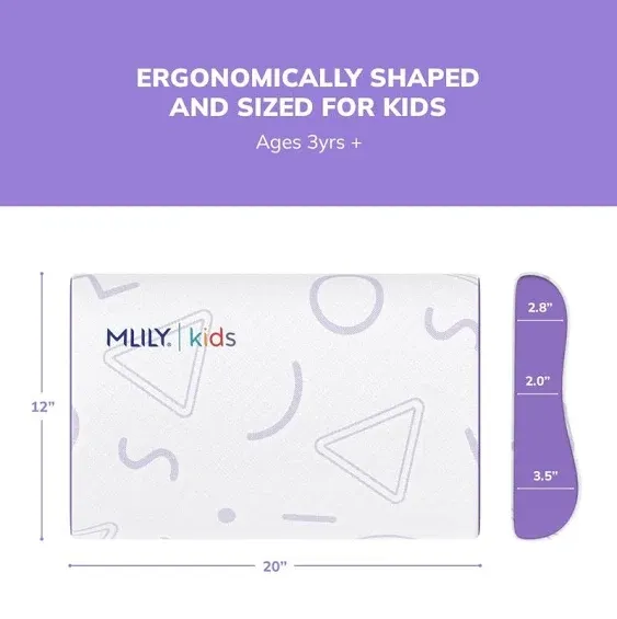 MLILY Kids Pillow for Sleeping, Adjustable Kids Memory Foam Pillow for Bed Set, Breathable and Soft Pillows for Kids Boy Girl, CertiPUR-US Certified, 12x20 Inch, Purple